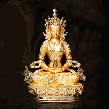 Longevity/Amitayus 5inch Efficacious Tranic Gold Buddha Alloy Metal Buddhist Suppliers Home/ Office Decorate Statue Craft