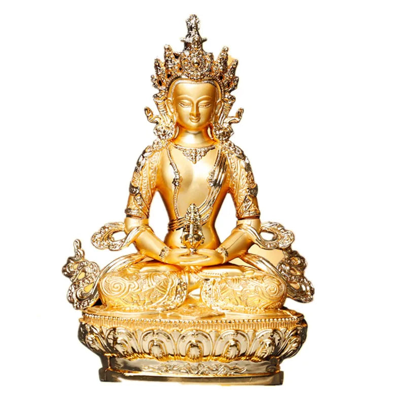 Longevity/Amitayus 5inch Efficacious Tranic Gold Buddha Alloy Metal Buddhist Suppliers Home/ Office Decorate Statue Craft