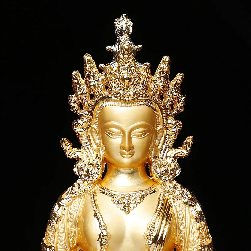 Longevity/Amitayus 5inch Efficacious Tranic Gold Buddha Alloy Metal Buddhist Suppliers Home/ Office Decorate Statue Craft