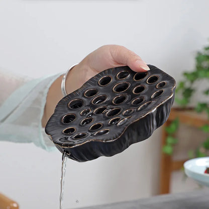 Lotus Ceramic Retro Pot Tray Bamboo Tea Tray Base Small Water Storage Tea Table Teapot Holder Tea Pot Base Water Drop Container