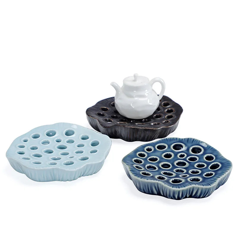 Lotus Ceramic Retro Pot Tray Bamboo Tea Tray Base Small Water Storage Tea Table Teapot Holder Tea Pot Base Water Drop Container