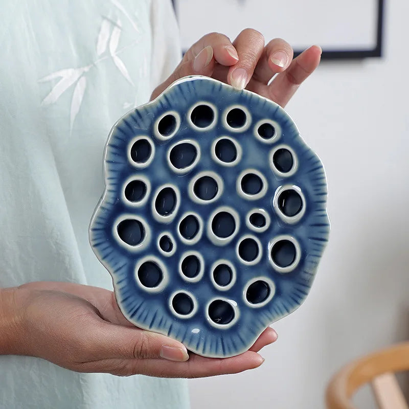 Lotus Ceramic Retro Pot Tray Bamboo Tea Tray Base Small Water Storage Tea Table Teapot Holder Tea Pot Base Water Drop Container