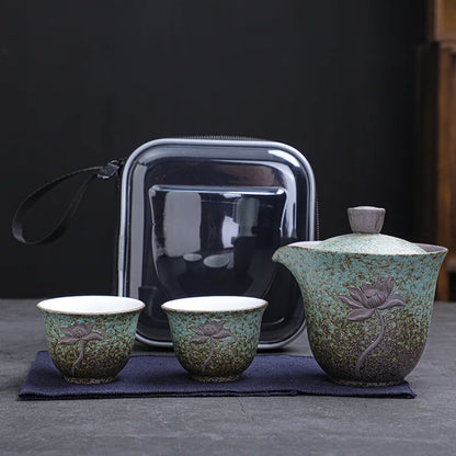 Lotus Kung Fu Travel Tea Set Ceramic Teapot Teacup Gaiwan Porcelain Teaset Kettles Teaware Sets Drinkware Tea Ceremony