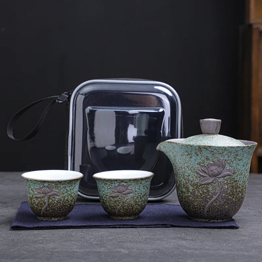 Lotus Kung Fu Travel Tea Set Ceramic Teapot Teacup Gaiwan Porcelain Teaset Kettles Teaware Sets Drinkware Tea Ceremony