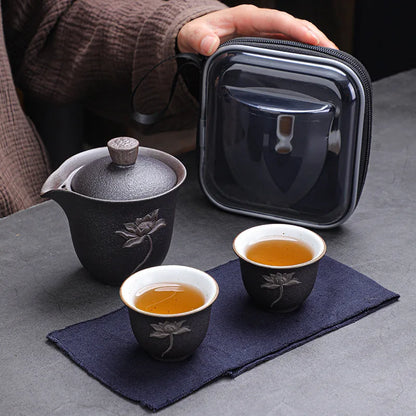 Lotus Kung Fu Travel Tea Set Ceramic Teapot Teacup Gaiwan Porcelain Teaset Kettles Teaware Sets Drinkware Tea Ceremony