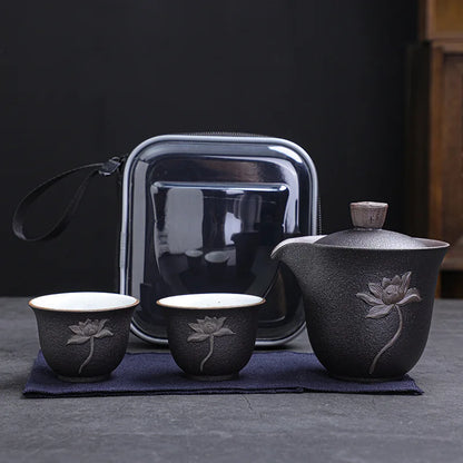 Lotus Kung Fu Travel Tea Set Ceramic Teapot Teacup Gaiwan Porcelain Teaset Kettles Teaware Sets Drinkware Tea Ceremony