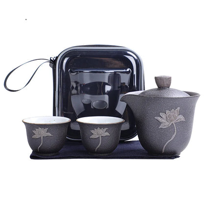 Lotus Kung Fu Travel Tea Set Ceramic Teapot Teacup Gaiwan Porcelain Teaset Kettles Teaware Sets Drinkware Tea Ceremony