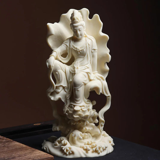 Lotus Leaf Guanyin Bodhisattva Figure Statue Resin Art Sculpture High grade Home Living Room, Room, Office Feng Shui Statues