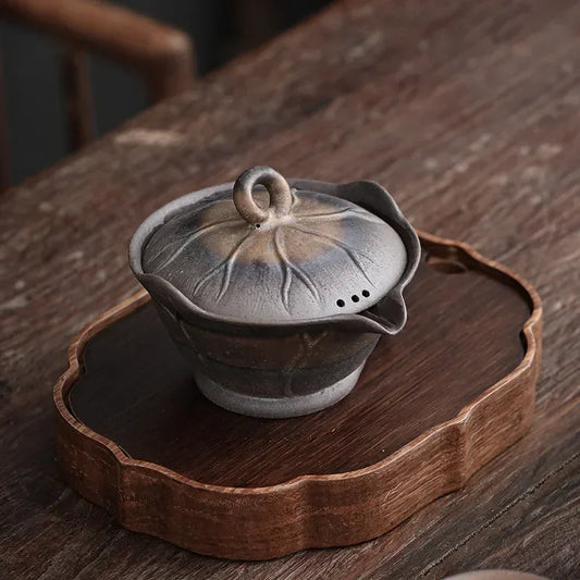 Lotus Leaf Hand-Held Pot Old Rock Mud Gilt Iron Glaze Kung Fu Tea Set Handmade Coarse Pottery Teapot Tea Bowl  Ceramic Gaiwan