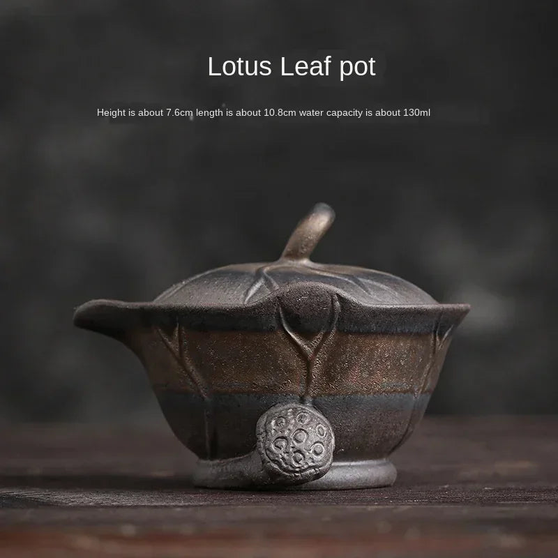 Lotus Leaf Hand-Held Pot Old Rock Mud Gilt Iron Glaze Kung Fu Tea Set Handmade Coarse Pottery Teapot Tea Bowl  Ceramic Gaiwan