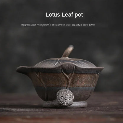 Lotus Leaf Hand-Held Pot Old Rock Mud Gilt Iron Glaze Kung Fu Tea Set Handmade Coarse Pottery Teapot Tea Bowl  Ceramic Gaiwan