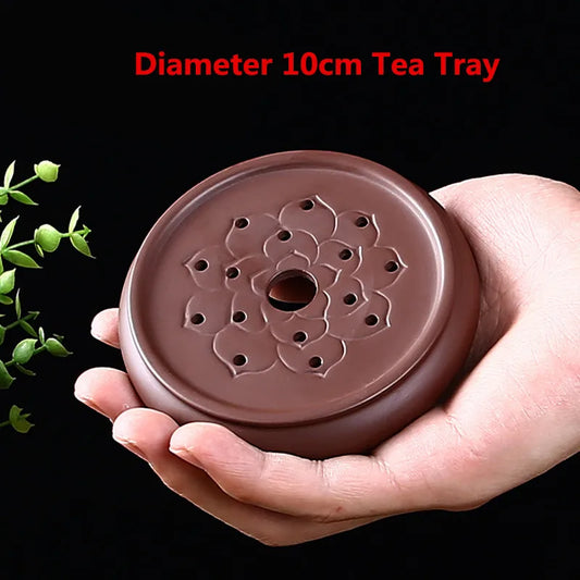 Lotus Pot Cushion with Purple Sand, Teapot Tray, Tea Ceremony Accessories, Ceramic Base, 10cm Diameter