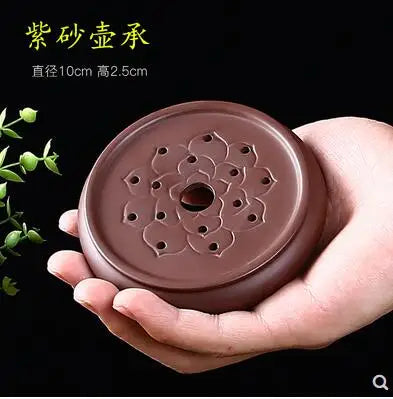 Lotus Pot Cushion with Purple Sand, Teapot Tray, Tea Ceremony Accessories, Ceramic Base, 10cm Diameter