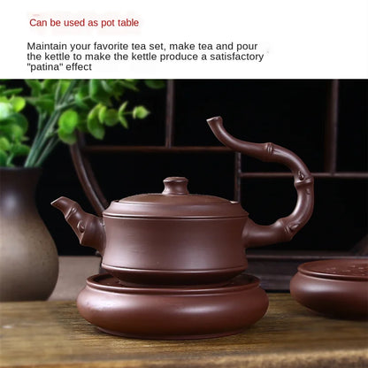 Lotus Pot Cushion with Purple Sand, Teapot Tray, Tea Ceremony Accessories, Ceramic Base, 10cm Diameter