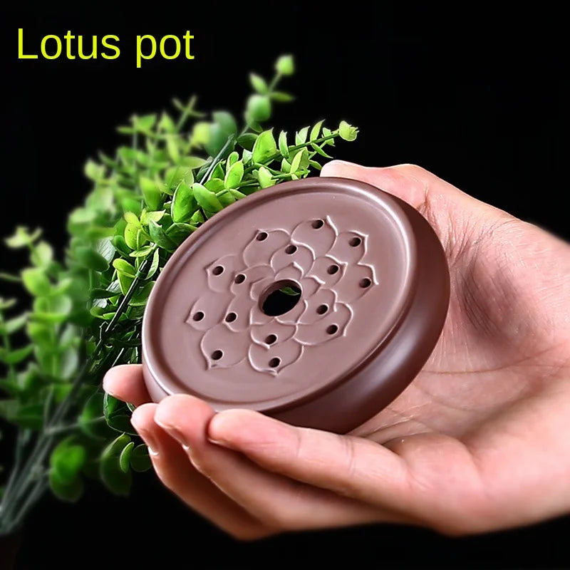 Lotus Pot Cushion with Purple Sand, Teapot Tray, Tea Ceremony Accessories, Ceramic Base, 10cm Diameter