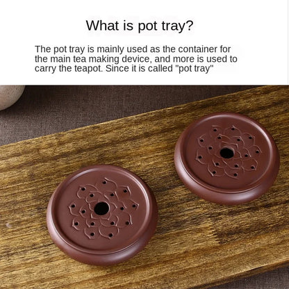Lotus Pot Cushion with Purple Sand, Teapot Tray, Tea Ceremony Accessories, Ceramic Base, 10cm Diameter