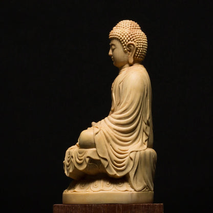 Lotus-Seated Wooden Buddha, Feng Shui, Enhanced Wood Carving, Bodhisattva Sculpture, Embodying Peace for Modern Home Decor