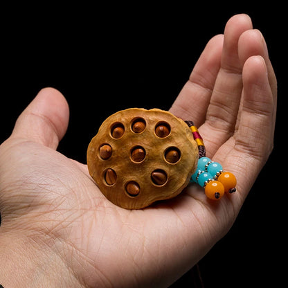 Lotus Seed Boxwood Pendant Solid Wood Car Lucky Hanging Lian Peng Mascot Carved Craft Statue Feng Shui Room Decor