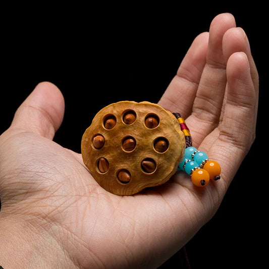 Lotus Seed Boxwood Pendant Solid Wood Car Lucky Hanging Lian Peng Mascot Carved Craft Statue Feng Shui Room Decor