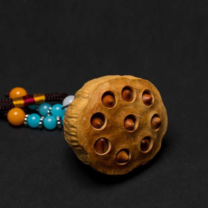 Lotus Seed Boxwood Pendant Solid Wood Car Lucky Hanging Lian Peng Mascot Carved Craft Statue Feng Shui Room Decor