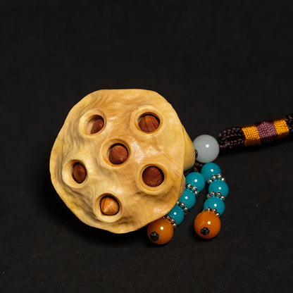 Lotus Seed Boxwood Pendant Solid Wood Car Lucky Hanging Lian Peng Mascot Carved Craft Statue Feng Shui Room Decor