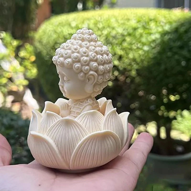 Lotus Tathagata Buddha Carved Buddha Statue Cute Character Model Home Desktop Decoration Accessories Gift Statue