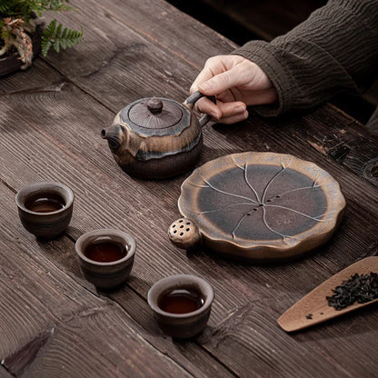 Lotus Teapot New Chinese Handmade Rough Pottery Teaware Ceramic Vintage Kung Fu Tea Set White Tea Rock Tea Pu'er Single Pot