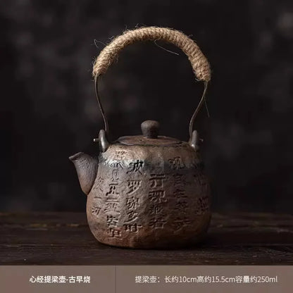 Lotus Teapot New Chinese Handmade Rough Pottery Teaware Ceramic Vintage Kung Fu Tea Set White Tea Rock Tea Pu'er Single Pot