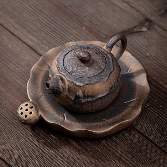 Lotus Teapot New Chinese Handmade Rough Pottery Teaware Ceramic Vintage Kung Fu Tea Set White Tea Rock Tea Pu'er Single Pot