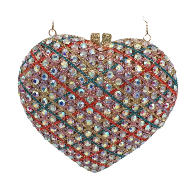 Love-heart shape Diamonds Clutches Rhinestone Bag Flower Clutch Party Evening Purse Handbags Wedding Female wallet