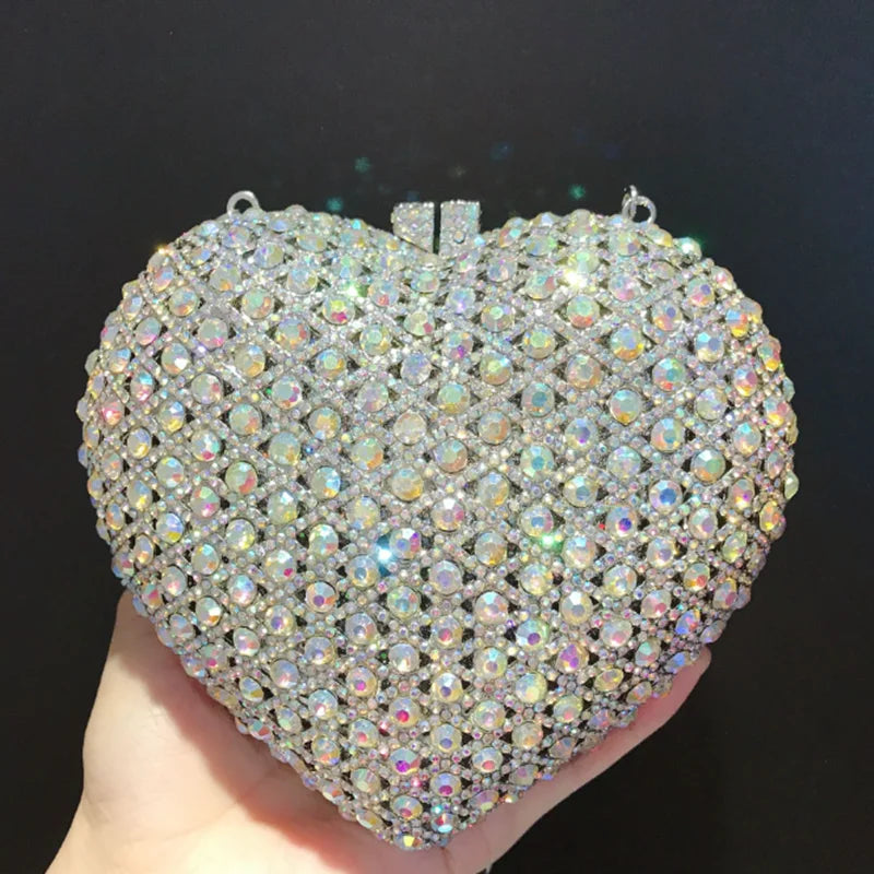 Love-heart shape Diamonds Clutches Rhinestone Bag Flower Clutch Party Evening Purse Handbags Wedding Female wallet