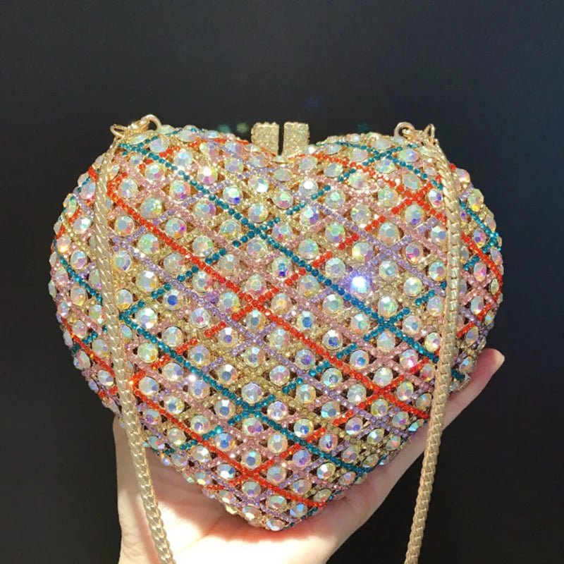 Love-heart shape Diamonds Clutches Rhinestone Bag Flower Clutch Party Evening Purse Handbags Wedding Female wallet