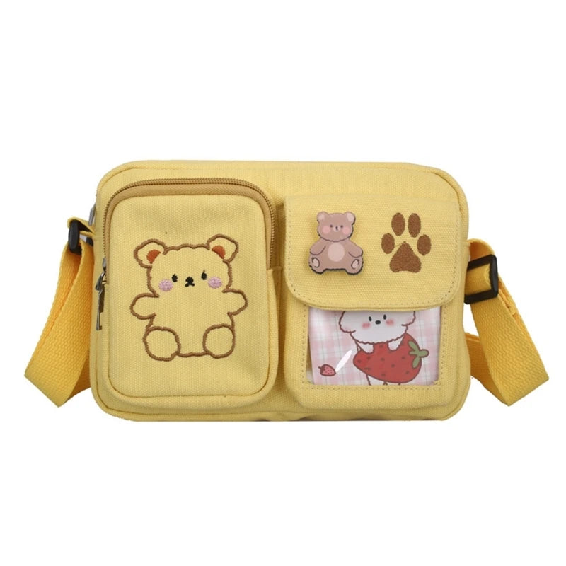 Lovely Bag with Bear Embroidery Stylish Crossbody Bag for Teenage Girl