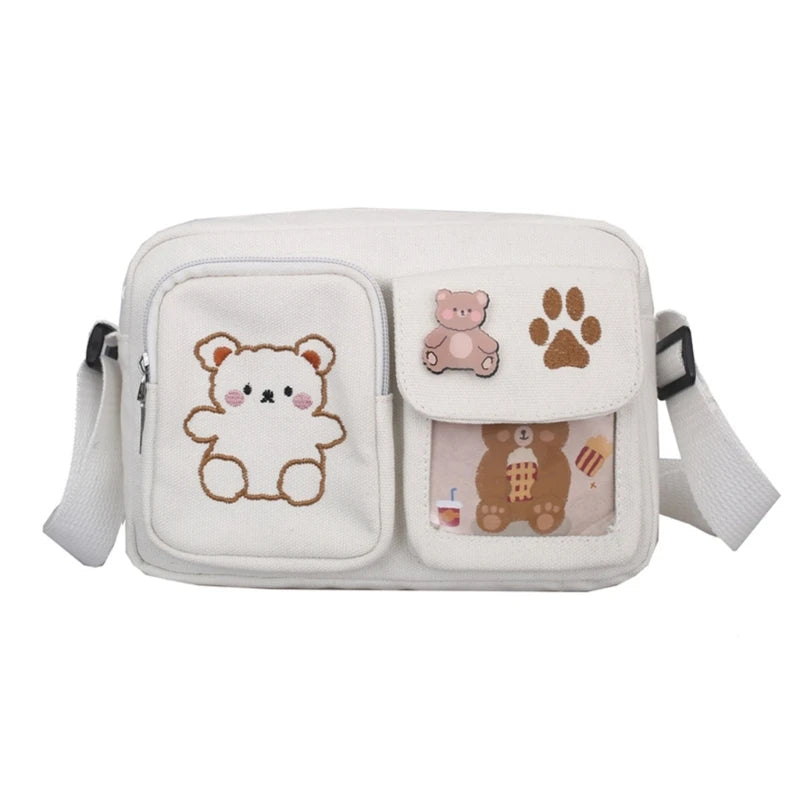 Lovely Bag with Bear Embroidery Stylish Crossbody Bag for Teenage Girl