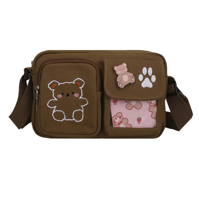 Lovely Bag with Bear Embroidery Stylish Crossbody Bag for Teenage Girl