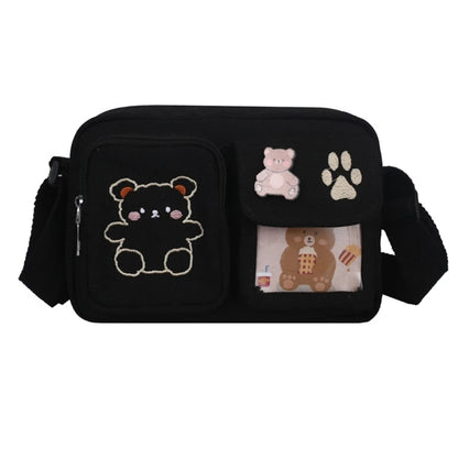 Lovely Bag with Bear Embroidery Stylish Crossbody Bag for Teenage Girl