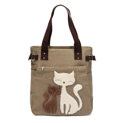 Lovely Cute Cat Canvas Handbag for Girls Ladies Large Capacity Casual Bag Women Portable Solid Zipper Shoulder Bag Bolsos Mujer