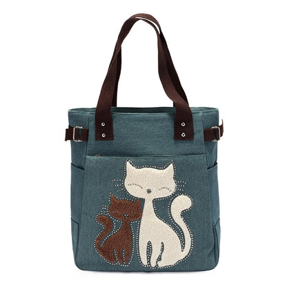 Lovely Cute Cat Canvas Handbag for Girls Ladies Large Capacity Casual Bag Women Portable Solid Zipper Shoulder Bag Bolsos Mujer