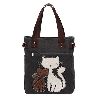 Lovely Cute Cat Canvas Handbag for Girls Ladies Large Capacity Casual Bag Women Portable Solid Zipper Shoulder Bag Bolsos Mujer