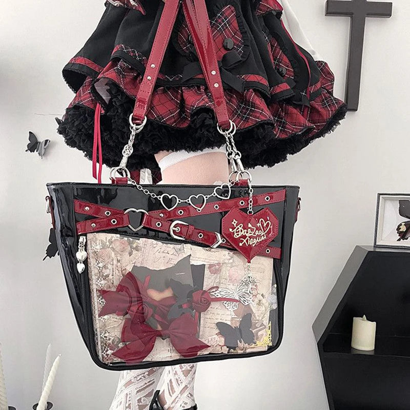 Lovely Gilrs Lolita Gothic HandBags Totes Female Cute Transparent Layer Chains High Capacity Shoulder Bags Itabags