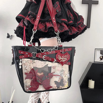 Lovely Gilrs Lolita Gothic HandBags Totes Female Cute Transparent Layer Chains High Capacity Shoulder Bags Itabags