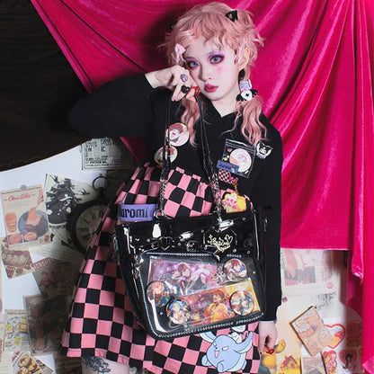 Lovely Gilrs Lolita Gothic HandBags Totes Female Cute Transparent Layer Chains High Capacity Shoulder Bags Itabags