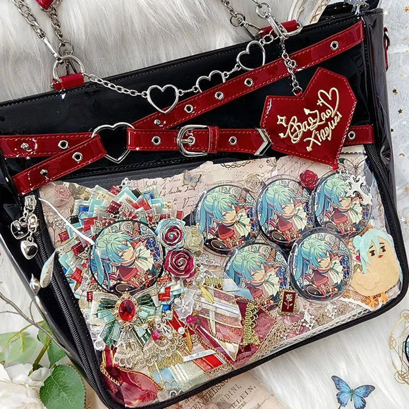 Lovely Gilrs Lolita Gothic HandBags Totes Female Cute Transparent Layer Chains High Capacity Shoulder Bags Itabags