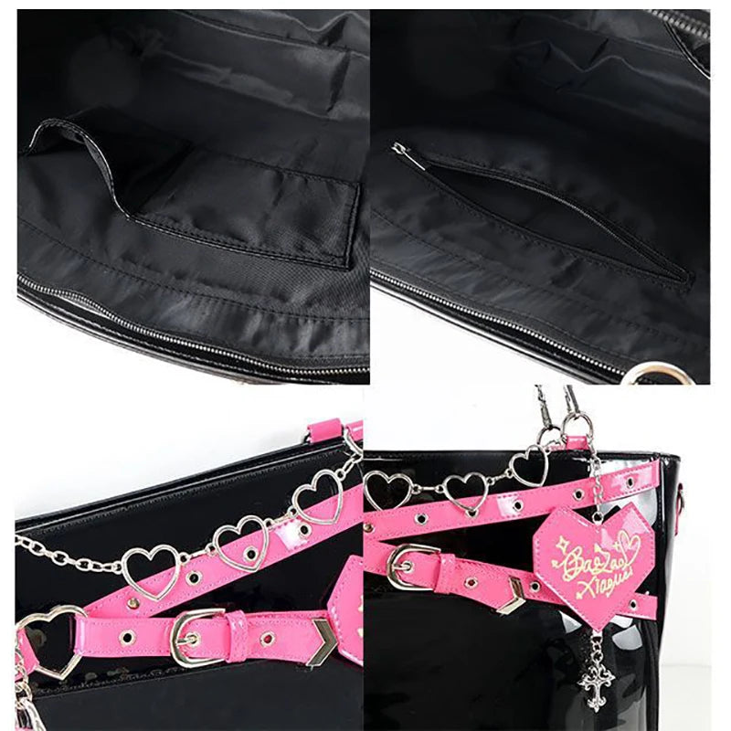 Lovely Gilrs Lolita Gothic HandBags Totes Female Cute Transparent Layer Chains High Capacity Shoulder Bags Itabags