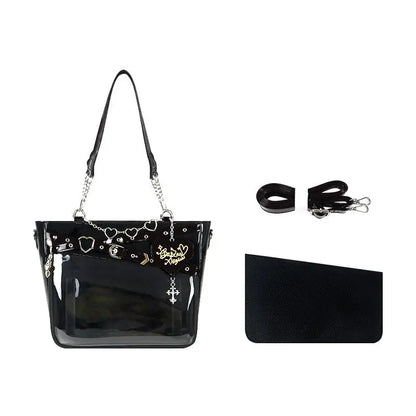 Lovely Gilrs Lolita Gothic HandBags Totes Female Cute Transparent Layer Chains High Capacity Shoulder Bags Itabags