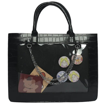 Lovely Gilrs Lolita JK Crocodile Grain Briefcases Totes Female Anime Transparent Layer Chains HandBags Shoulder Bags Itabags