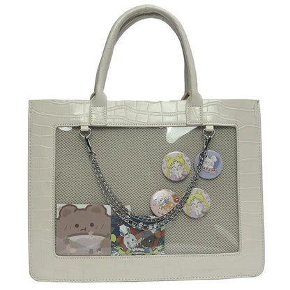 Lovely Gilrs Lolita JK Crocodile Grain Briefcases Totes Female Anime Transparent Layer Chains HandBags Shoulder Bags Itabags