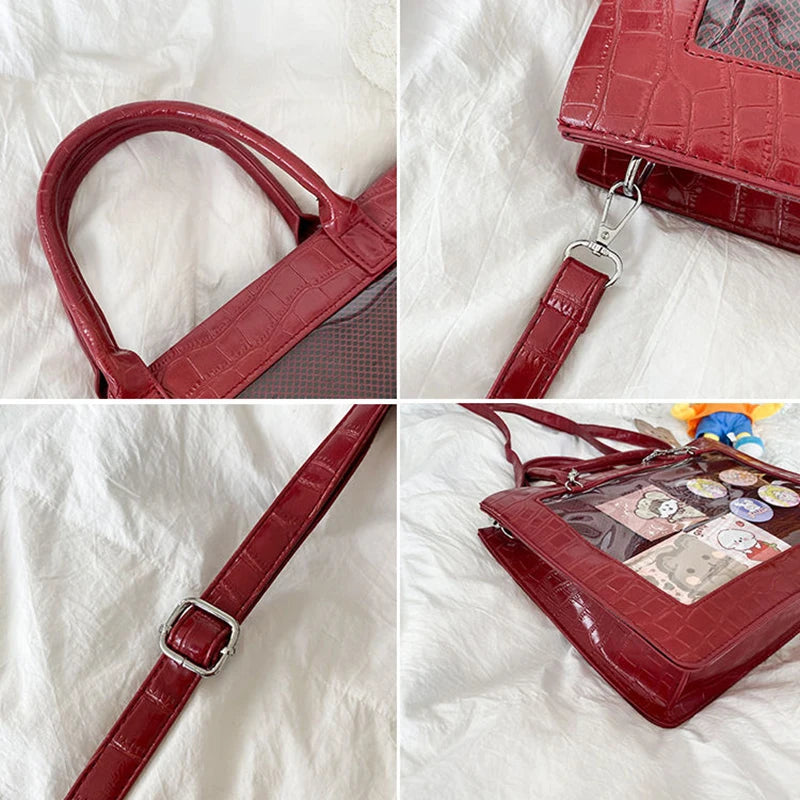 Lovely Gilrs Lolita JK Crocodile Grain Briefcases Totes Female Anime Transparent Layer Chains HandBags Shoulder Bags Itabags