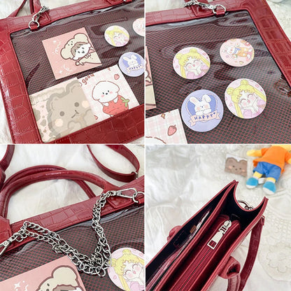 Lovely Gilrs Lolita JK Crocodile Grain Briefcases Totes Female Anime Transparent Layer Chains HandBags Shoulder Bags Itabags