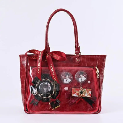 Lovely Gilrs Lolita Japanese HandBags Tote Female Crocodile Grain Transparent Layer High Capacity Ribbon Shoulder Bags Itabags